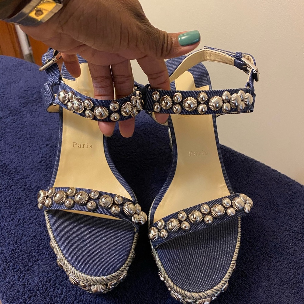 Christian Louboutin Denim Wedge Sandal👡